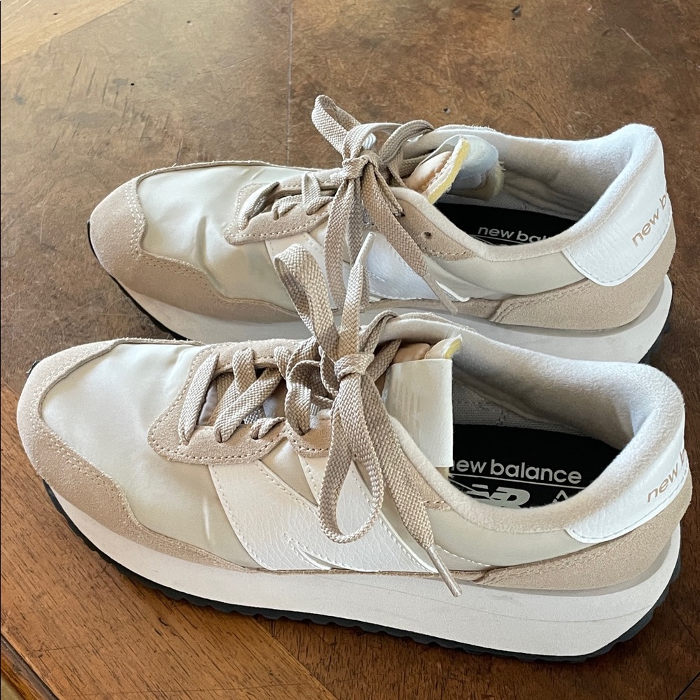 New Balance Athletic Shoes in White and Tan